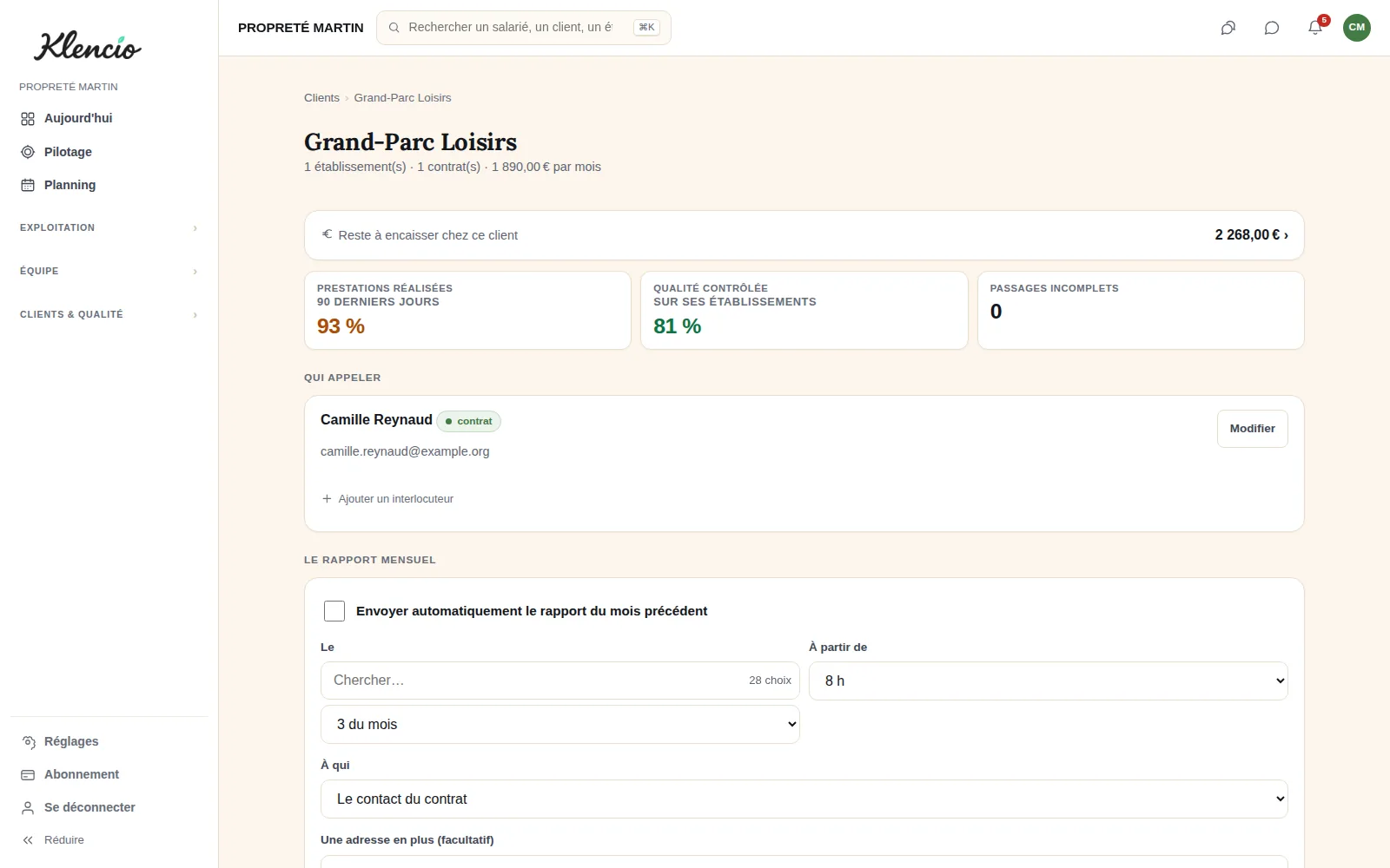 La fiche client — capture réelle du logiciel KLENCIO.